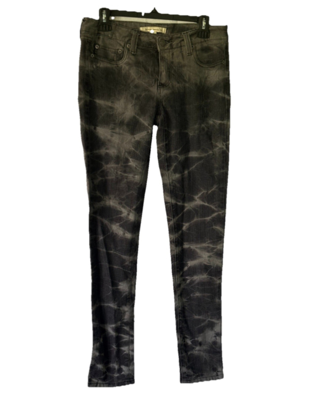 Forever 21 Womens Sz 28 Skinny Jeans Black Grey Tie Dye Acid Spider Wash Grunge